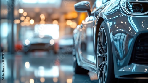 Wallpaper Mural Close-up, car parked in luxury showroom. Car dealership office. New car parked in modern showroom. Car for sale and rent business concept. Automobile leasing and insurance background. Torontodigital.ca