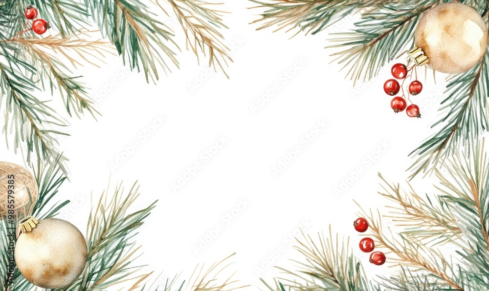 A white background with a Christmas tree and a gold ornament A white background with a Christmas tree and a gold ornament