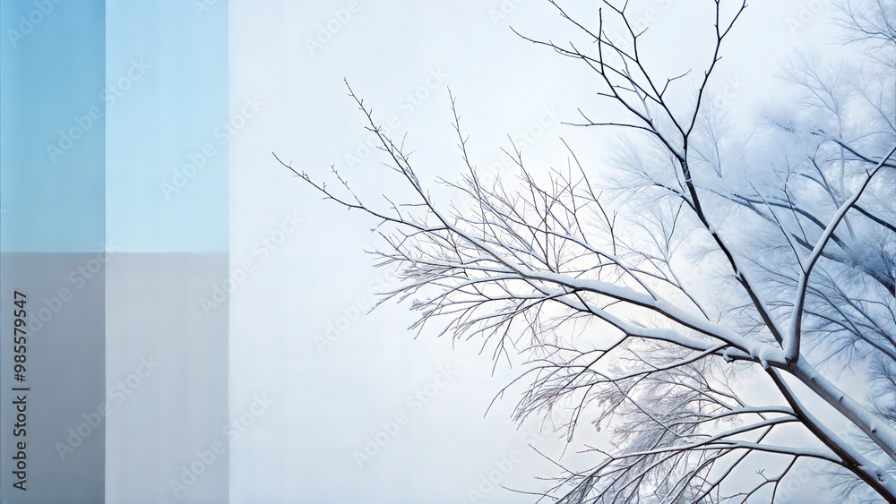 Bare Winter Branches on Soft Blue Gradient Background, Minimalist Abstract Nature Design Bare Winter Branches on Soft Blue Gradient Background, Minimalist Abstract Nature Design