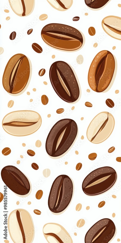 Seamless cartoon pattern featuring cute coffee beans in various shades, creating a playful and charming design perfect for backgrounds or decorative projects Seamless cartoon pattern featuring cute coffee beans in various shades, creating a playful and charming design perfect for backgrounds or decorative projects