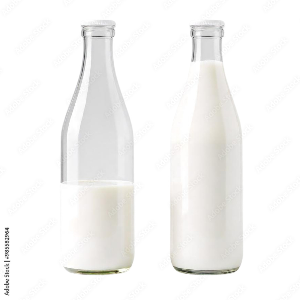 3d Milk glass bottles on Isolated transparent background png. generated with AI 3d Milk glass bottles on Isolated transparent background png. generated with AI