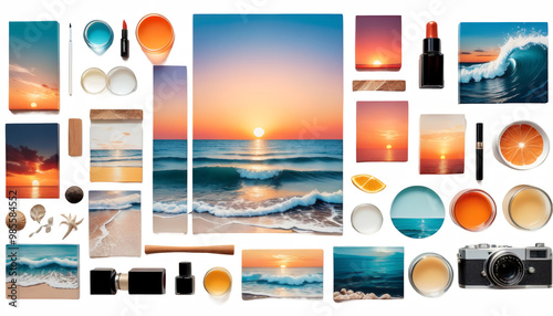 Obraz na płótnie sea sunset acrylic landscape vertical abstract travel acrylic sea art summer colours sunset landscape background nature paint wallpaper texture colourful watercolor sky sun blue red beautiful beach w salonie