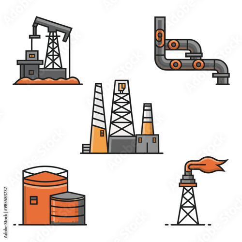 illustrations vector icon for oil and gas industry refinery process and building 
