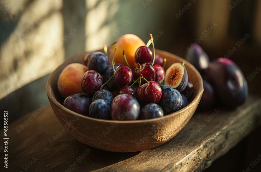 a bowl filled with a mix of different fruits, such as cherries, grapes, plums, and figs
a bowl filled with a mix of different fruits, such as cherries, grapes, plums, and figs