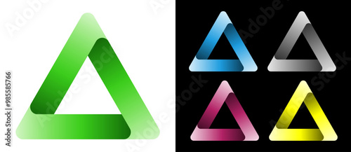Set of color triangles with rounded corners. 3D design element, logo or icon template.