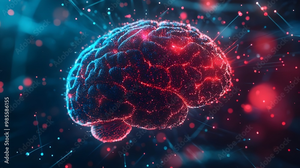 Digital brain with vibrant connections