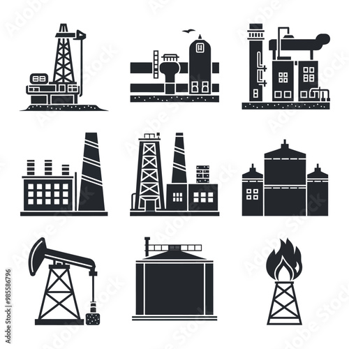 illustrations vector icon for oil and gas industry refinery process and building 
