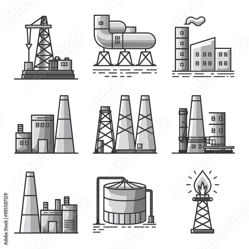 illustrations vector icon for oil and gas industry refinery process and building 
