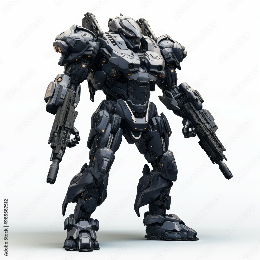 Iron robot warrior on white background Created with Generative AI technology. Iron robot warrior on white background Created with Generative AI technology.