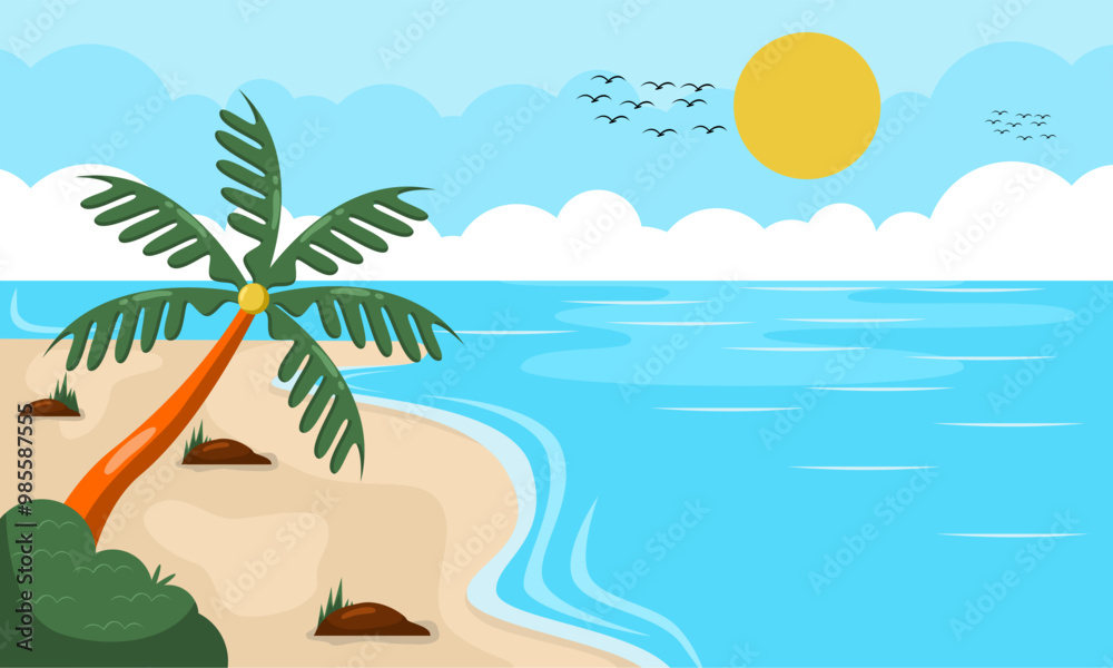 Fototapeta premium Summer beach scene vector background