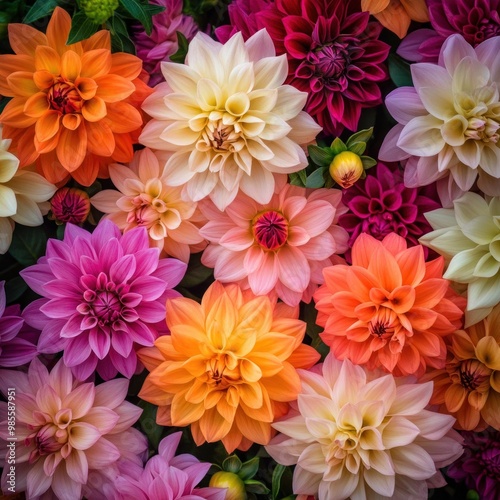 A Bouquet of Vibrant Dahlias in Full Bloom