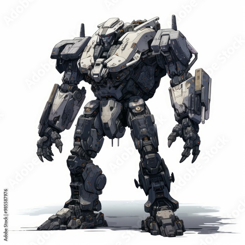 Iron robot warrior on white background Created with Generative AI technology.