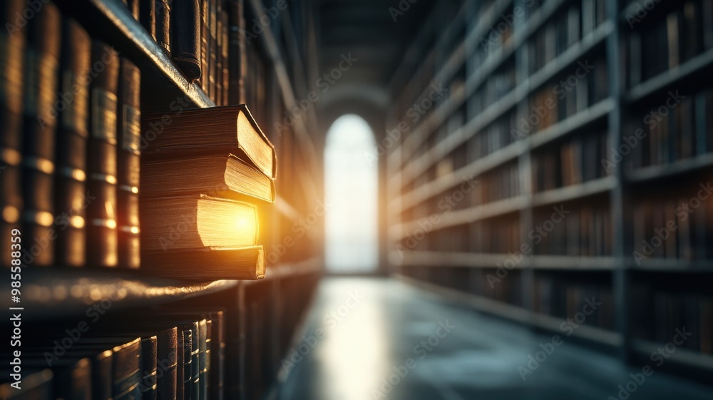 Fototapeta premium Glowing Books in a Serene Library at Night