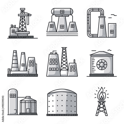 illustrations vector icon for oil and gas industry refinery process and building 
