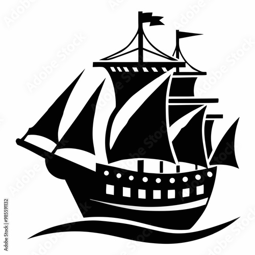 Black and White Ship Illustration photo