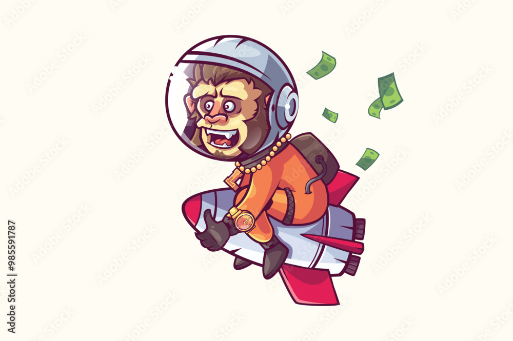 Space Monkey on rocket going to the moon Space Monkey on rocket going to the moon