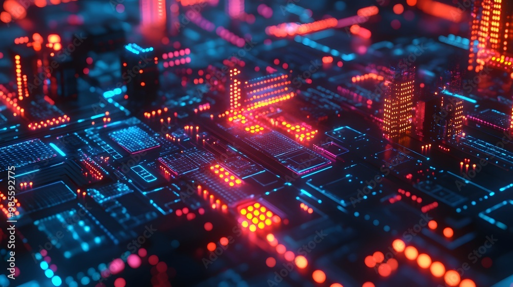 An abstracted illustration of machine learning infrastructure, where glowing server nodes and dynamic data flows connect in an exciting display of innovation. An abstracted illustration of machine learning infrastructure, where glowing server nodes and dynamic data flows connect in an exciting display of innovation.