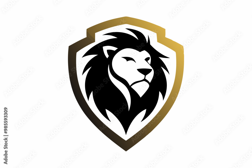 lion head with shield logo vector design template in isolated white background lion head with shield logo vector design template in isolated white background
