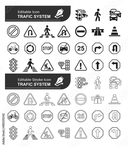 Editable Traffic Icons - Road Safety and Navigation Signs
