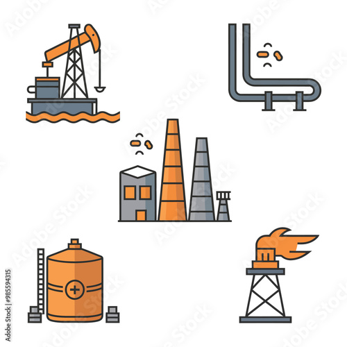 illustrations vector icon for oil and gas industry refinery process and building 
