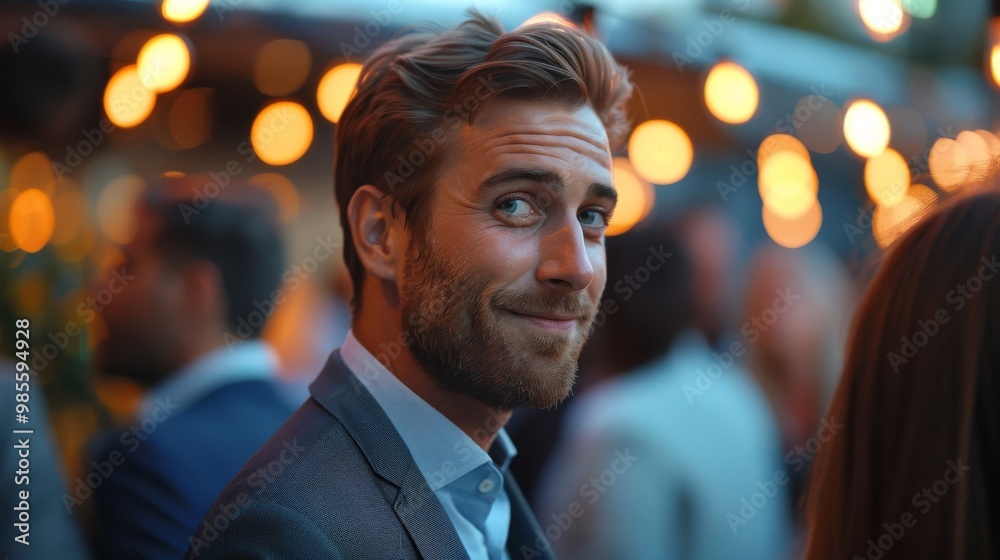 Charming Man Smiling at Evening Event Charming Man Smiling at Evening Event