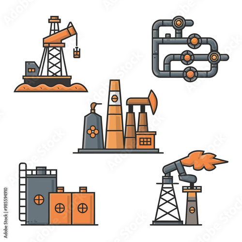 illustrations vector icon for oil and gas industry refinery process and building 
