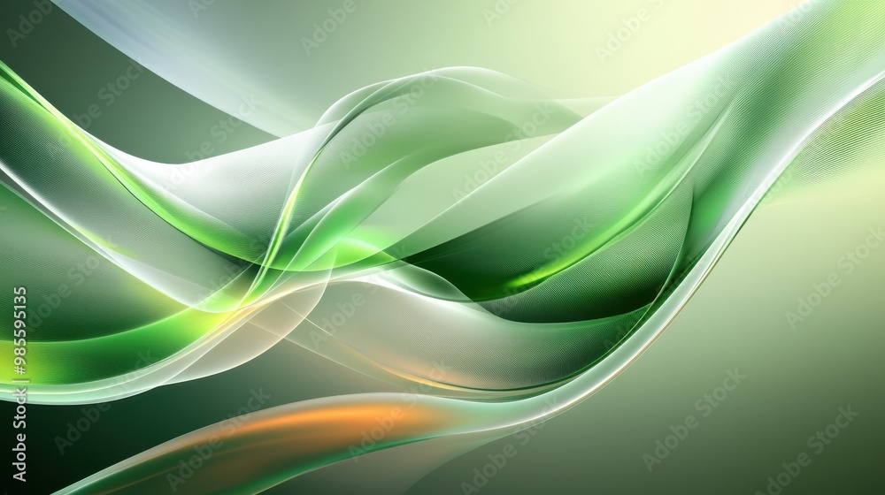 Fototapeta premium Green fractal backdrop with flowing lines and geometric patterns, creating an energetic and modern design space with dynamic details