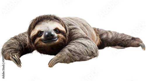 Lazy Sloth Lying Down Isolated on White Background with Transparent Shadow