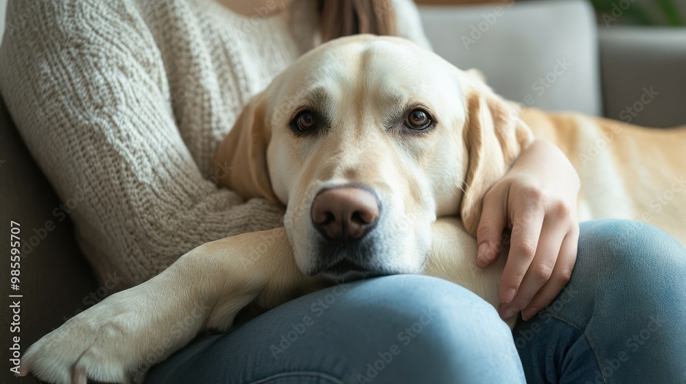 Obraz premium A therapy dog comforting a person with a disability during a therapy session illustrating the emotional support the animal offers in a professional setting Stock Photo with copy space