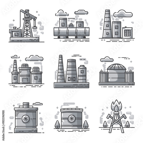 illustrations vector icon for oil and gas industry refinery process and building 

