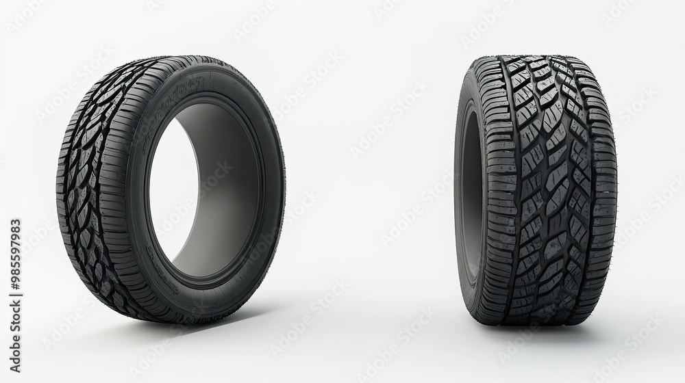 Two black tires are shown side by side Two black tires are shown side by side