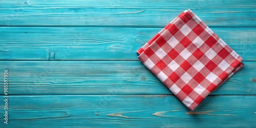 Kitchen cloth napkin placed on a blue wooden table