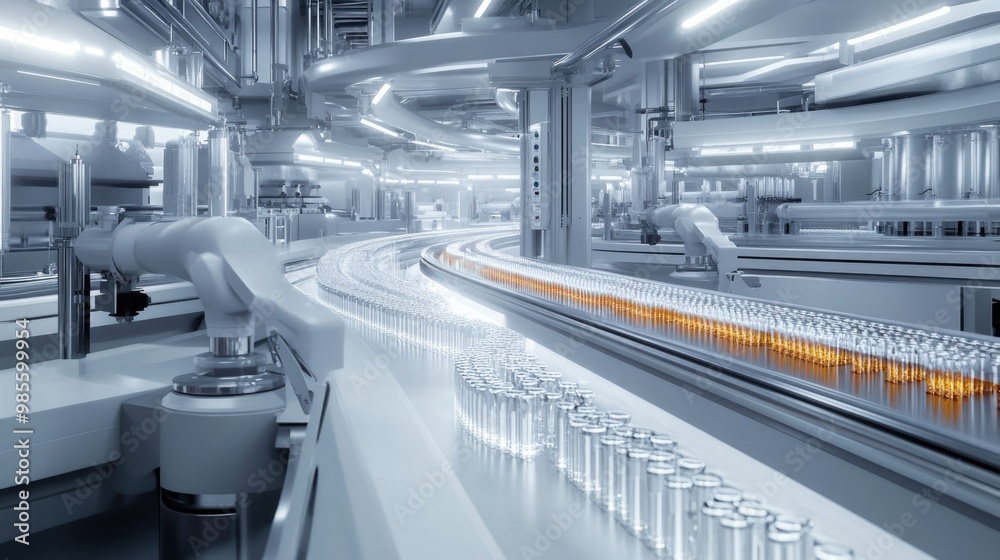 A conveyor belt with bottles on it A conveyor belt with bottles on it