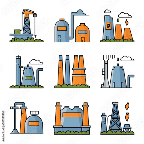 illustrations vector icon for oil and gas industry refinery process and building 
