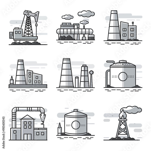 illustrations vector icon for oil and gas industry refinery process and building 
