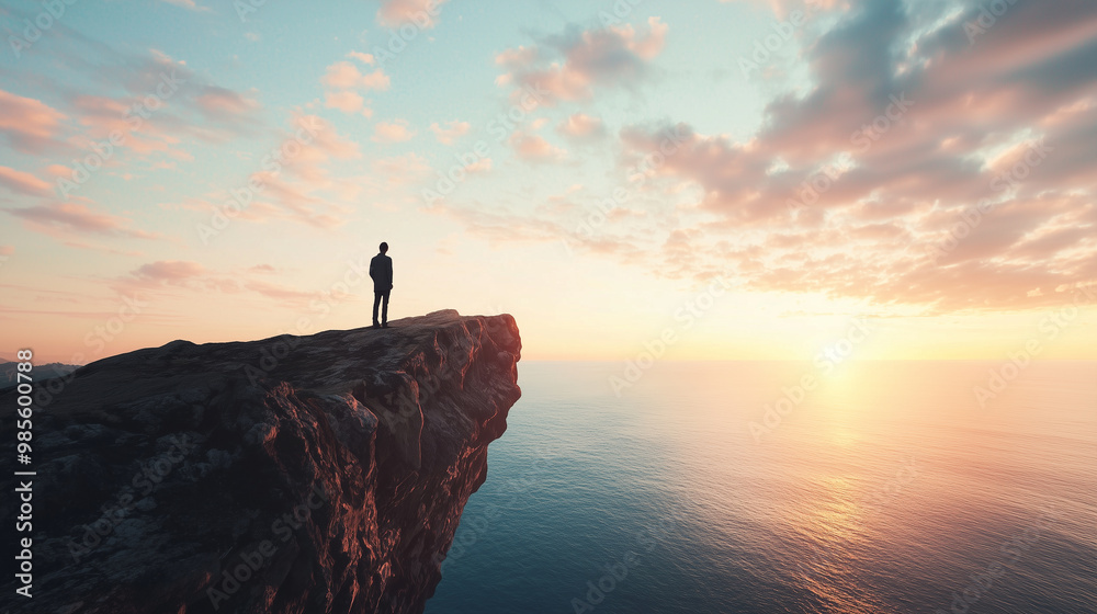 solo traveler standing on a picturesque cliff, gazing at a breathtaking sunset over the ocean, embodying the spirit of adventure and self-discovery in a serene natural setting phot solo traveler standing on a picturesque cliff, gazing at a breathtaking sunset over the ocean, embodying the spirit of adventure and self-discovery in a serene natural setting phot
