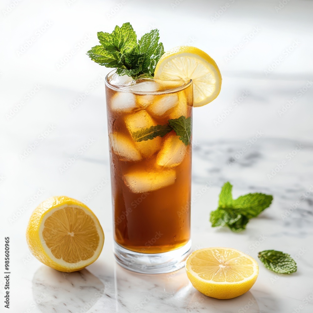 Refreshing Iced Tea with Lemon and Mint Garnish Refreshing Iced Tea with Lemon and Mint Garnish