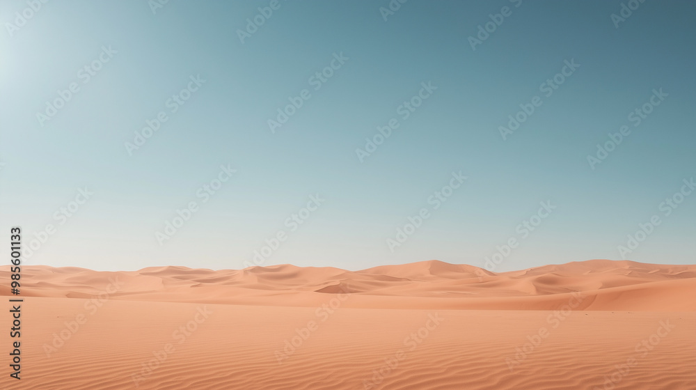 expansive desert landscape with gentle dunes and a clear horizon, capturing the solitude and beauty of nature, perfect for a travel inspiration concept photo