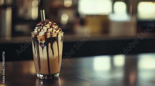 Creamy Chocolate Drink with Whipped Topping and Syrup