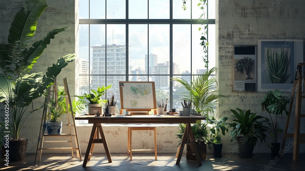 art studio, empty space, modern interior art studio, empty space, modern interior
