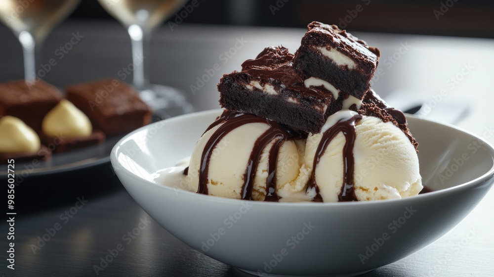 Chocolate Brownie Sundae with Vanilla Ice Cream Chocolate Brownie Sundae with Vanilla Ice Cream