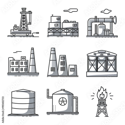 illustrations vector icon for oil and gas industry refinery process and building 
