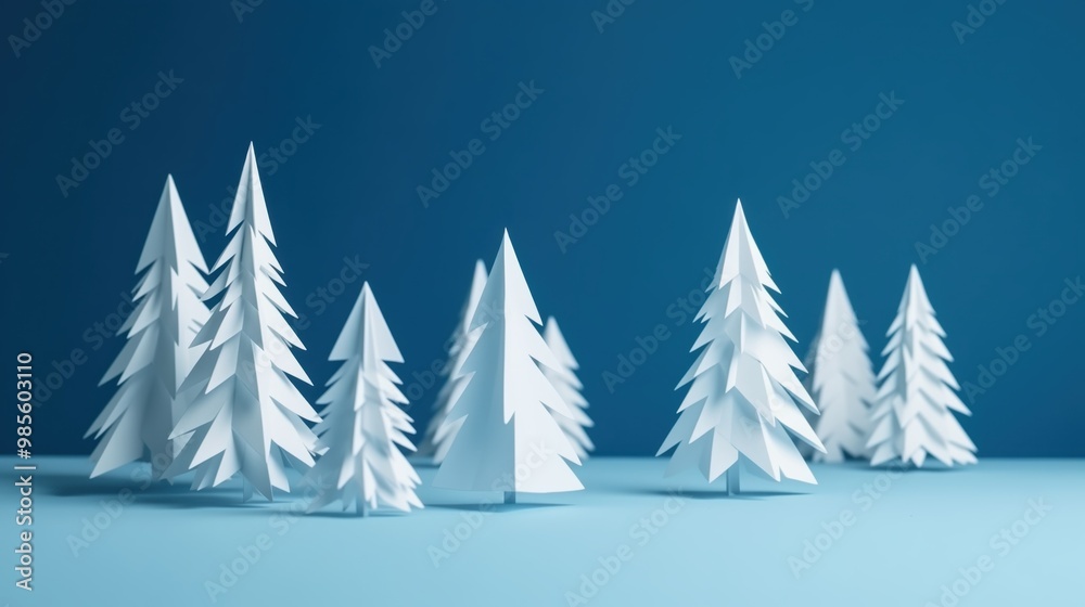 Obraz premium A Beautiful and Artistic Paper Forest Landscape Set Against a Calm Blue Background