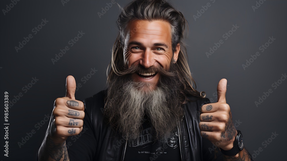 Smiling Bearded Man Giving Thumbs Up in Studio Smiling Bearded Man Giving Thumbs Up in Studio