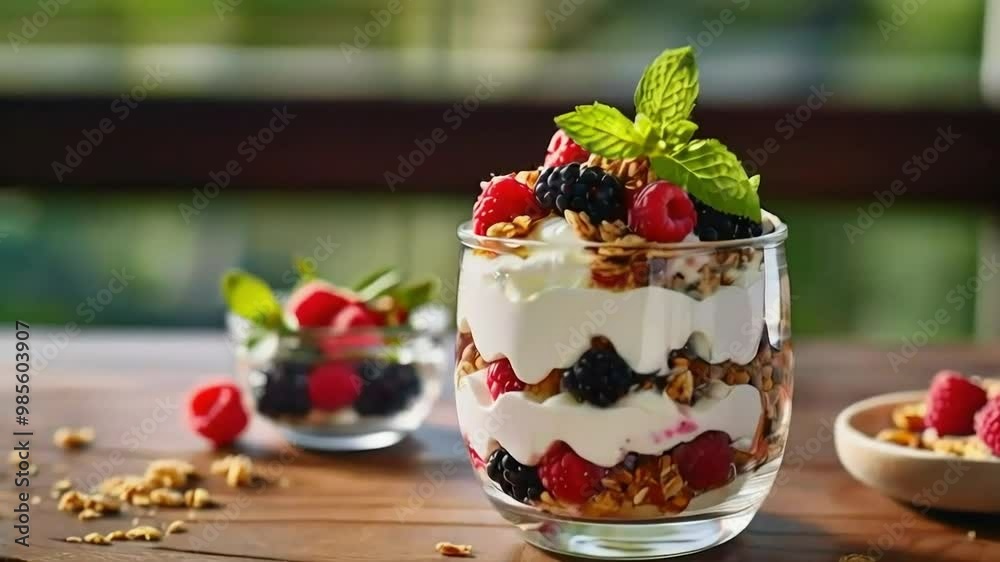 A Delicious Parfait with Layers of Yogurt, Granola, and Fresh Berries A Delicious Parfait with Layers of Yogurt, Granola, and Fresh Berries