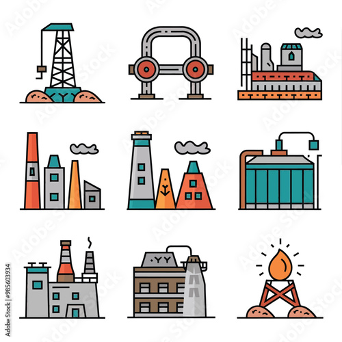 illustrations vector icon for oil and gas industry refinery process and building 
