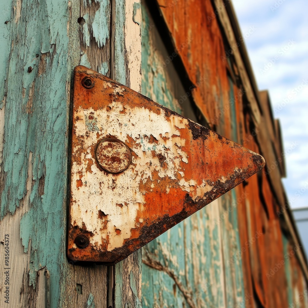 Weathered Metal Angle on Old Wood Background Weathered Metal Angle on Old Wood Background
