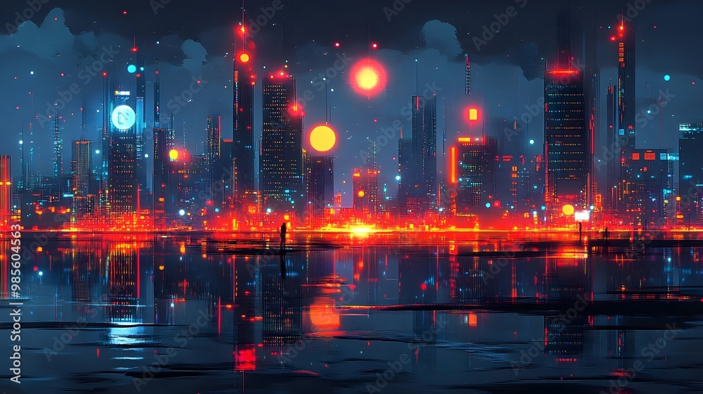 Futuristic city skyline at night Futuristic city skyline at night