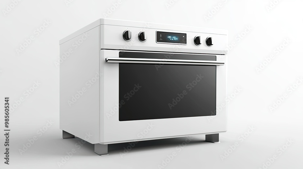 Obraz premium A white oven with a digital display and a blue light