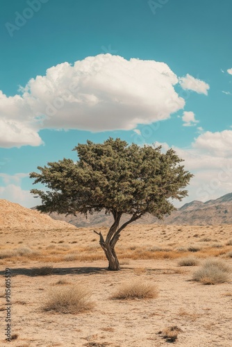 Desert Landscape with Lone Tree photo